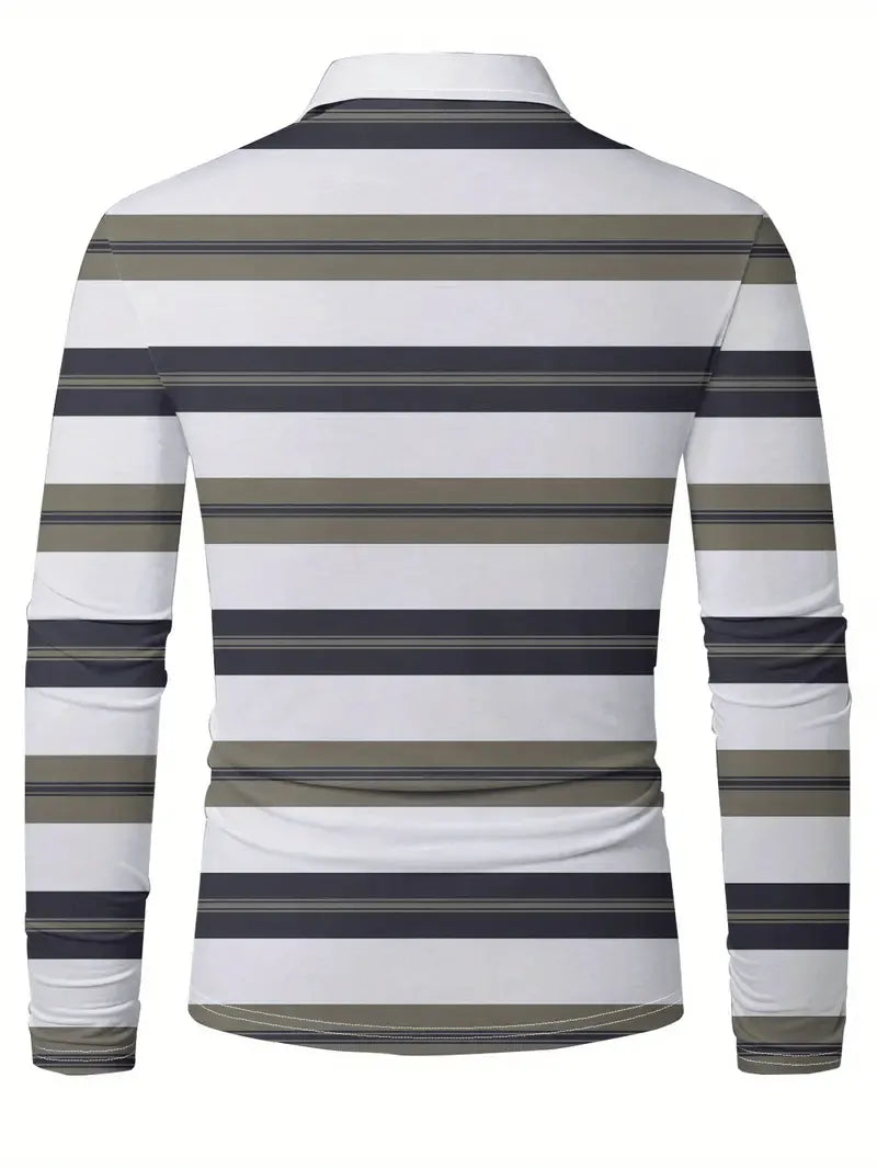 Men's Business Casual Striped Long-Sleeved Polo Shirt