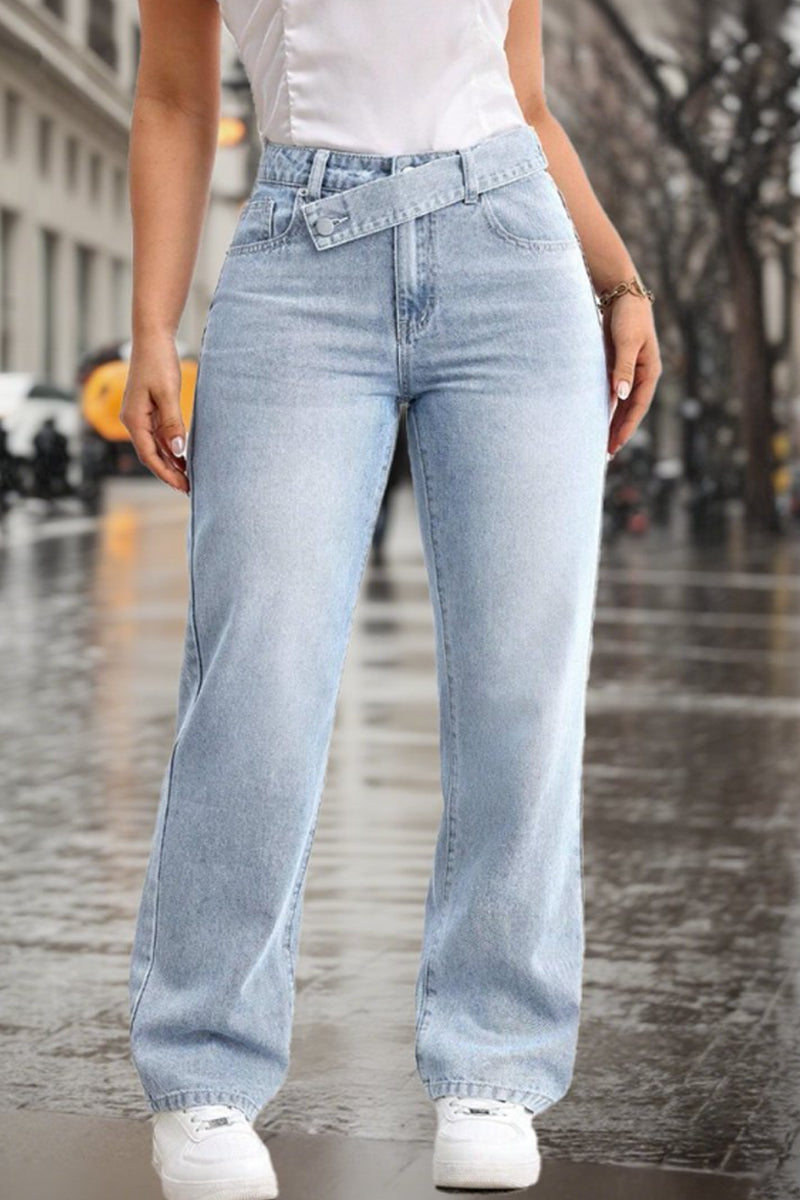 Ladies' Hot Selling Casual Street Washed Straight Leg Jeans