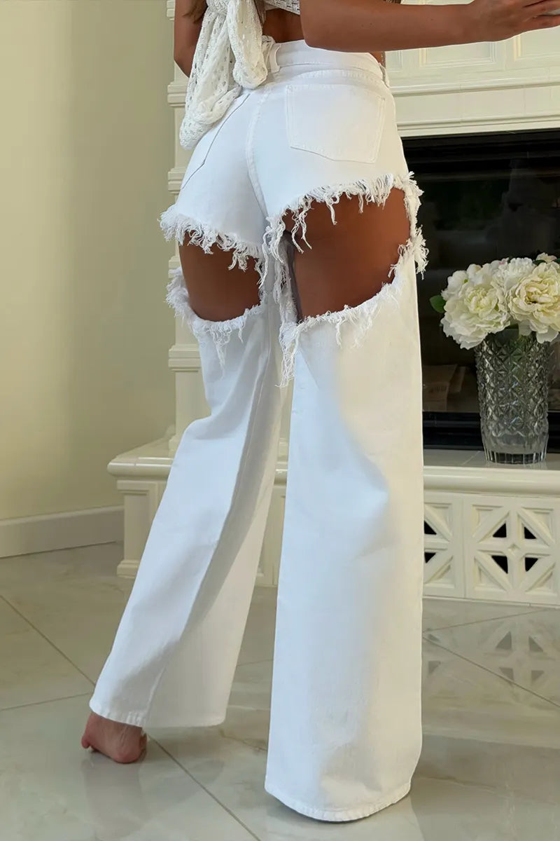 Women's Casual Mesh Cut-Out Strapless Top or Ripped Jeans