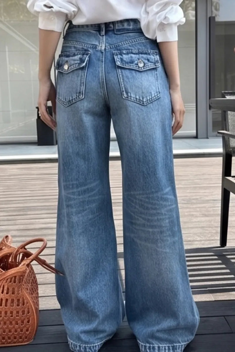 Women's Casual Loose Fit Flared Wide Leg Jeans