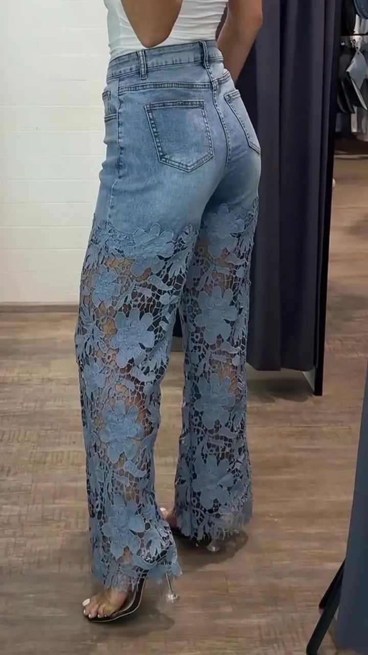 Women's Lace Patchwork Casual Jeans