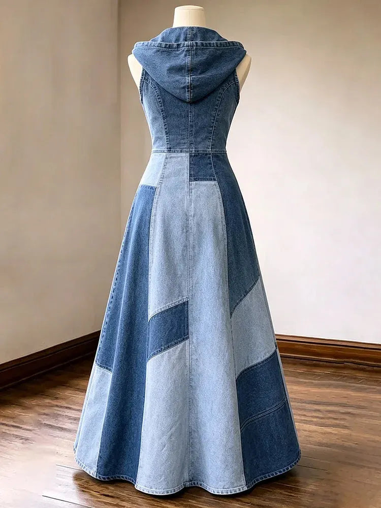 Color-block Western-style Maxi Dress With Zipper