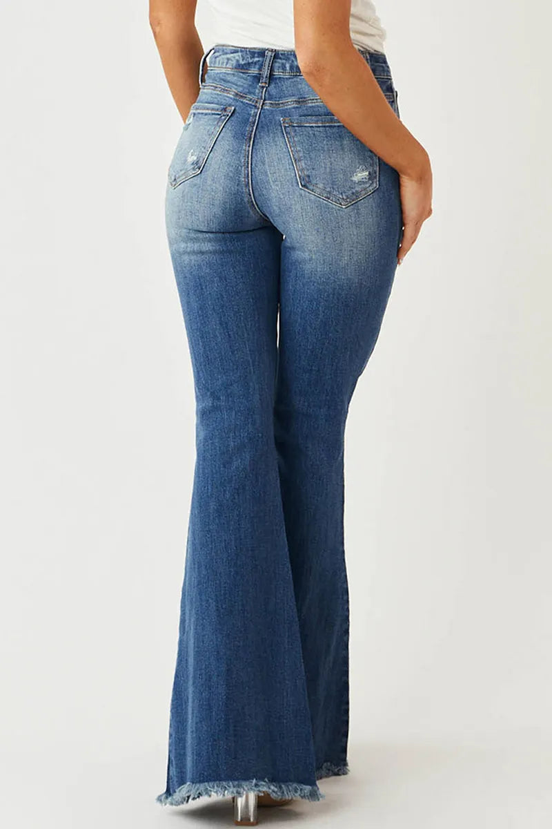 Ladies Vintage High Waist Slim Fit Stretch Flare Jeans