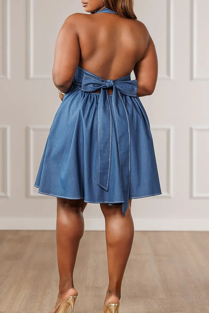 Women's Casual Backless Halterneck Mini Dress