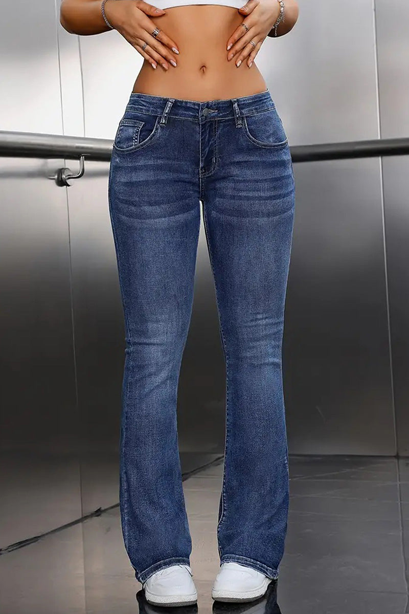 Versatile Navy Blue Elastic Bootcut Women's Jeans