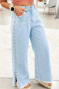 Women's Casual Wide Leg Jeans With Button Slits