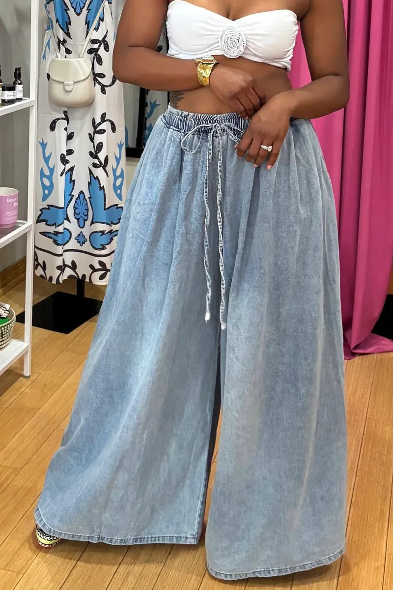 Ladies' Hot Selling Elegant Casual Washed Wide Leg Pants