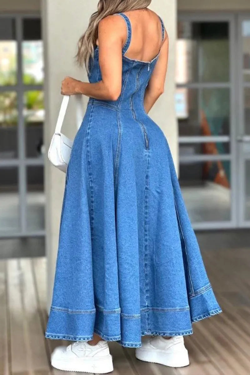 Women's Casual Utility Slant Pocket Denim Cami Dress