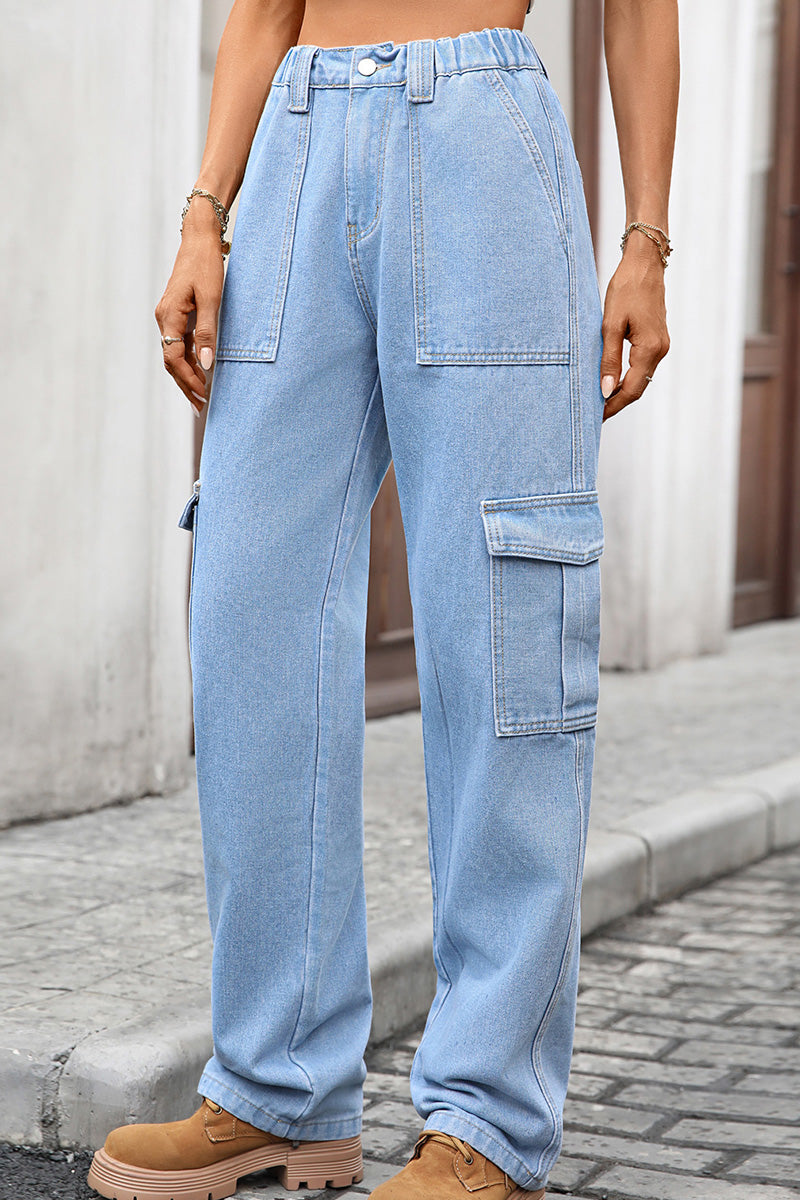 Women's Utility Chic Multi-Pocket Wide-Leg Jeans