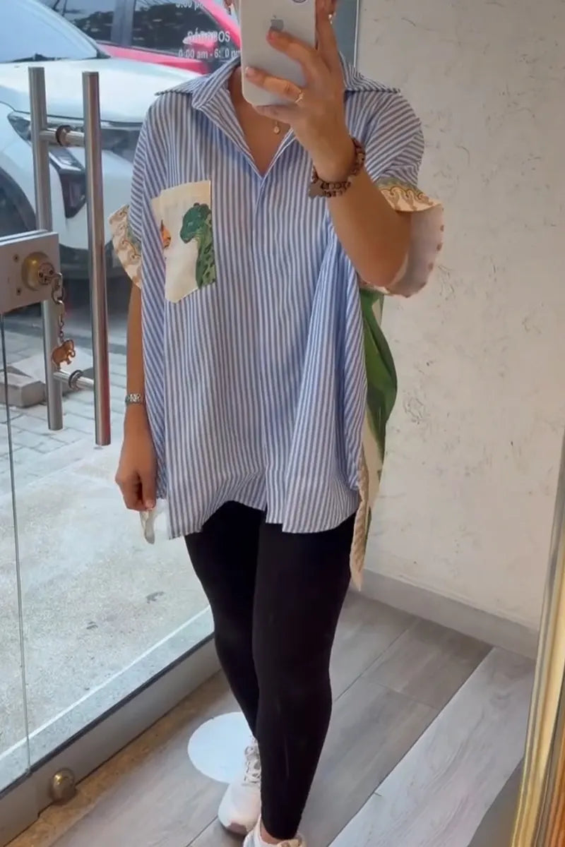 Women Collar Printed Loose Casual Top