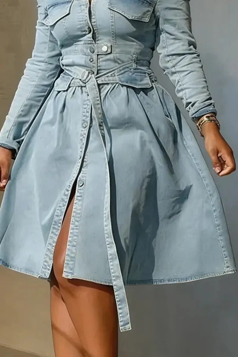 Ladies' Hot Selling Casual Elegant Washed Long Sleeved Knee Length Dress