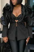 Women's Party Style Black Statement Shoulder Blazer Or Fitted Pants
