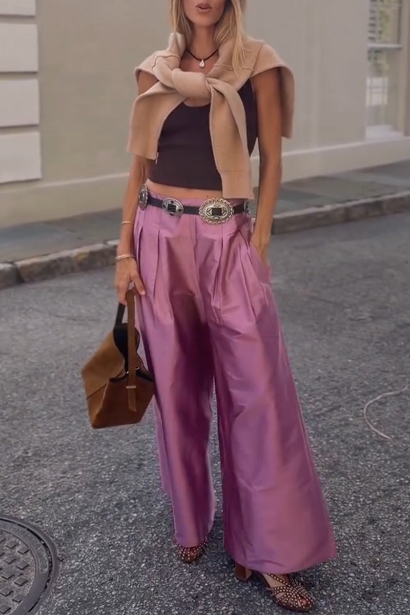 Women's Solid Color Temperament Casual Wide Leg Pants