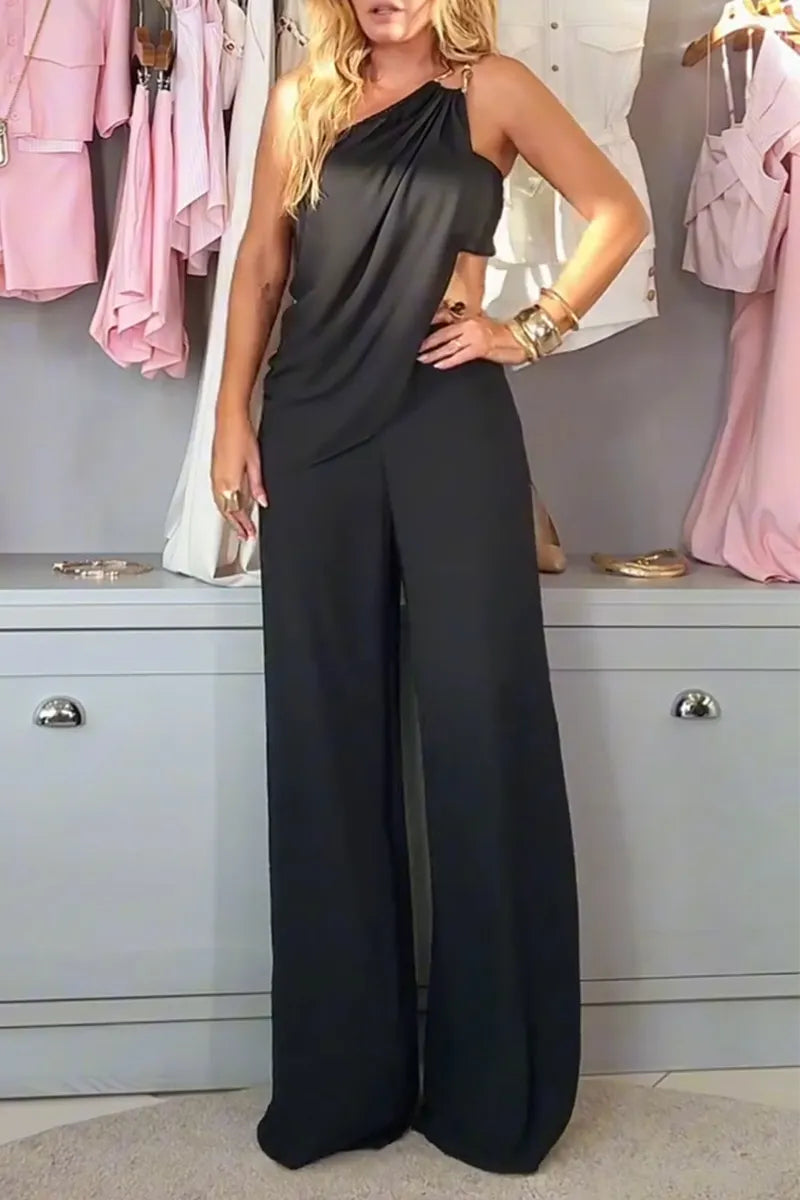 Women's Off Shoulder Irregular Top+pants Elegant Casual Suit