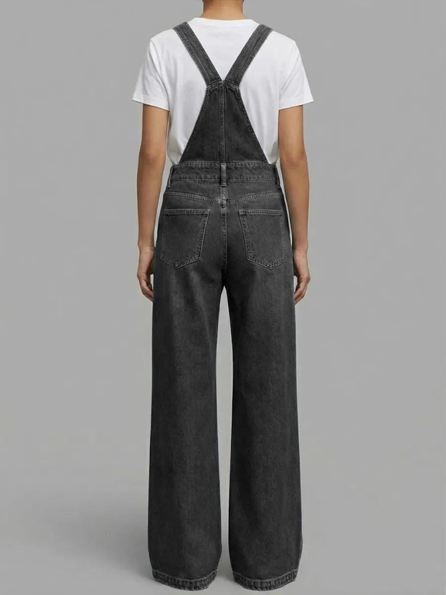 Women's Sleeveless Casual Loose Denim Wide-leg Jumpsuit With Suspenders