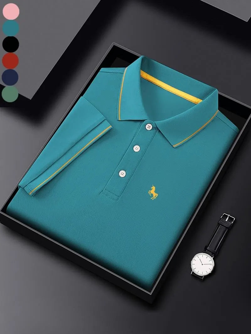 Men's Business Casual Logo Button Short Sleeve Polo Shirt