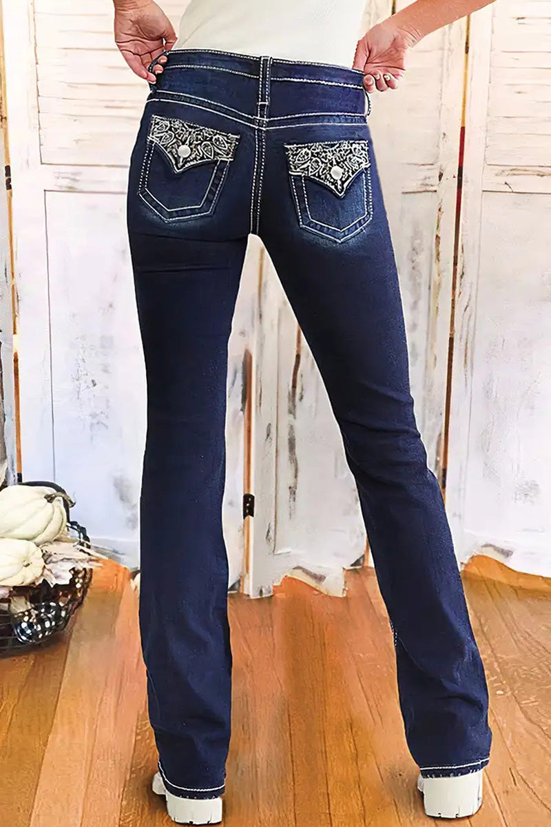 Women's Vintage Embroidered Two-Button Fly Jeans