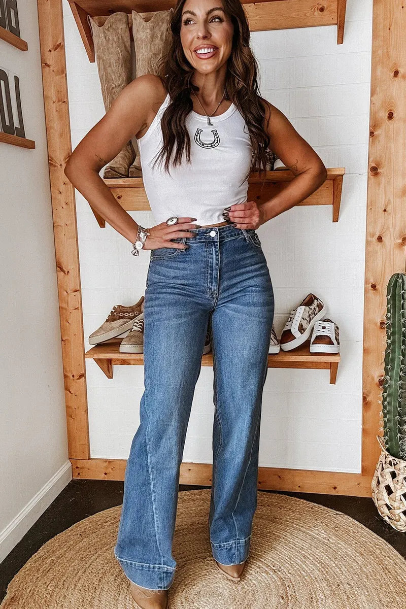 Women's Street Fashion Trendy Washed Stretch Straight-Leg Jeans