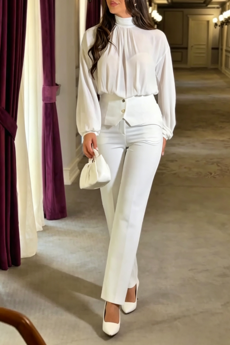 Women's Round Neck Top+ Patchwork Pants Elegant Temperament Set