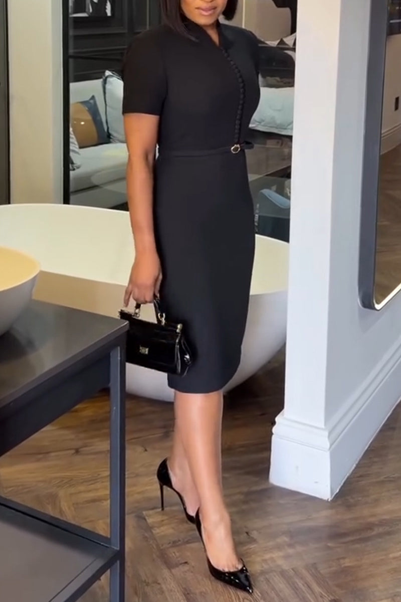Women's Urban Simple Commuter Button Fit Midi Dress