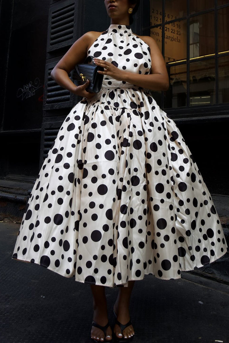 Women's Elegant Polka Dot Vest A-Line Hem Skirt Two-Piece Set