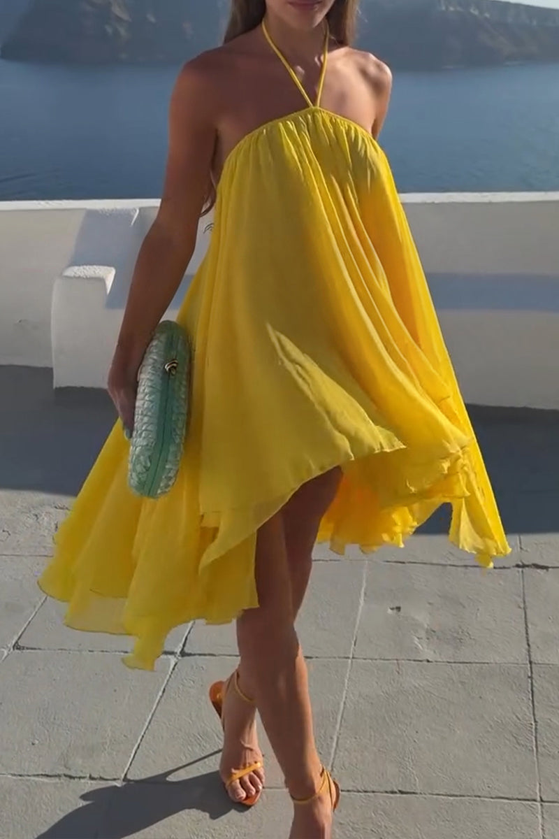 Women's Vacation High-Low Backless Mesh Midi Dress
