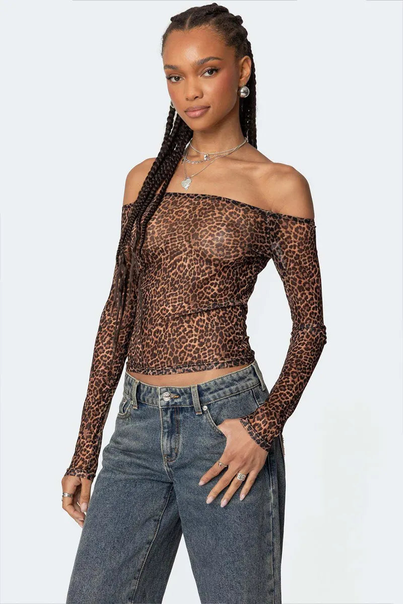 Women's Heart-themed leopard pattern Low-Rise Jeans