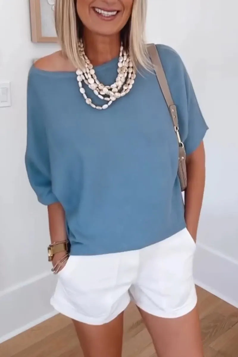 Women Round Neck Solid Color Casual Knitted Top