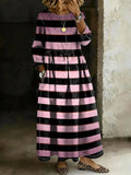 Women's Multicolor Stripe Print Denim Maxi Skirt