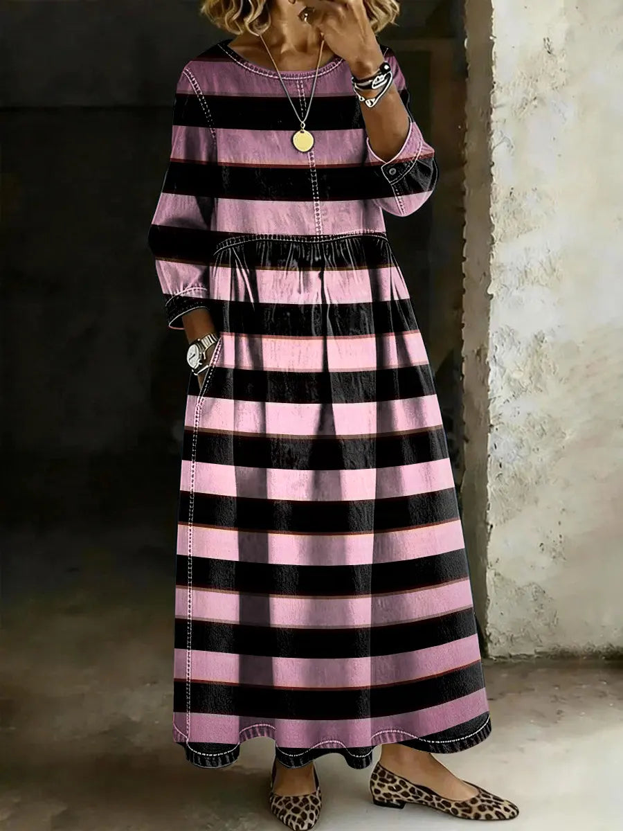 Women's Multicolor Stripe Print Denim Maxi Skirt