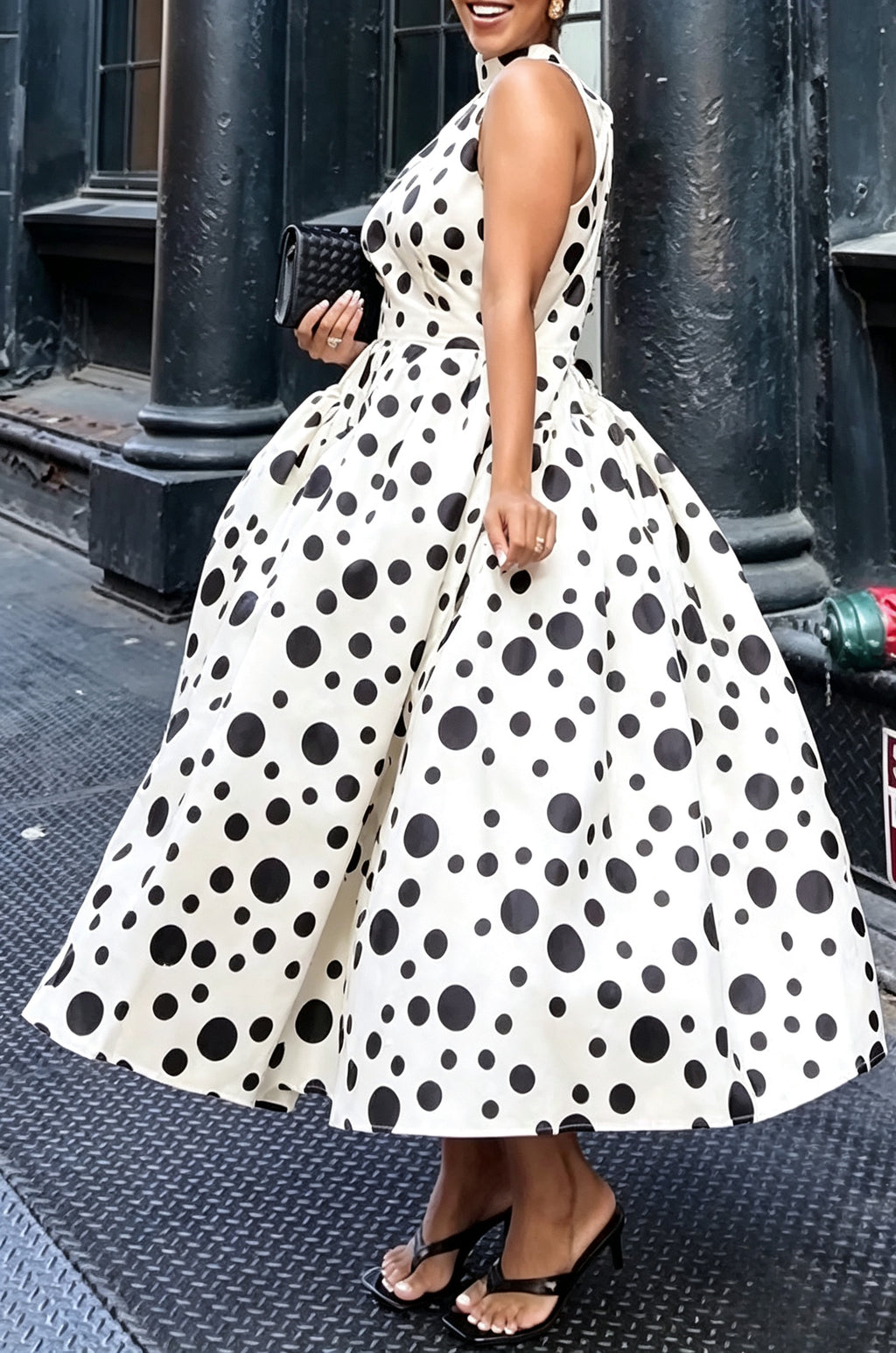 Women's Elegant Polka Dot Vest A-Line Hem Skirt Two-Piece Set