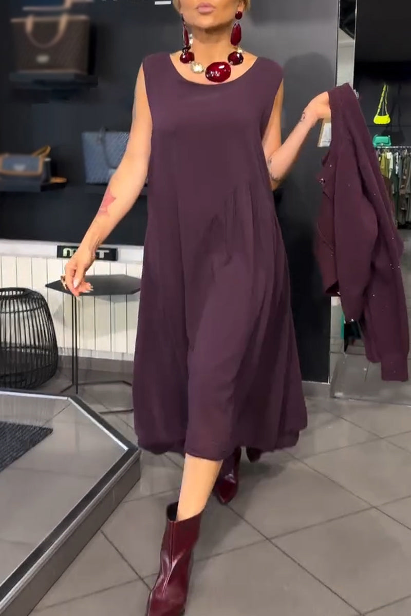 Women's Elegant Casual Round Neck Solid Color Dress or Knitted Cardigan