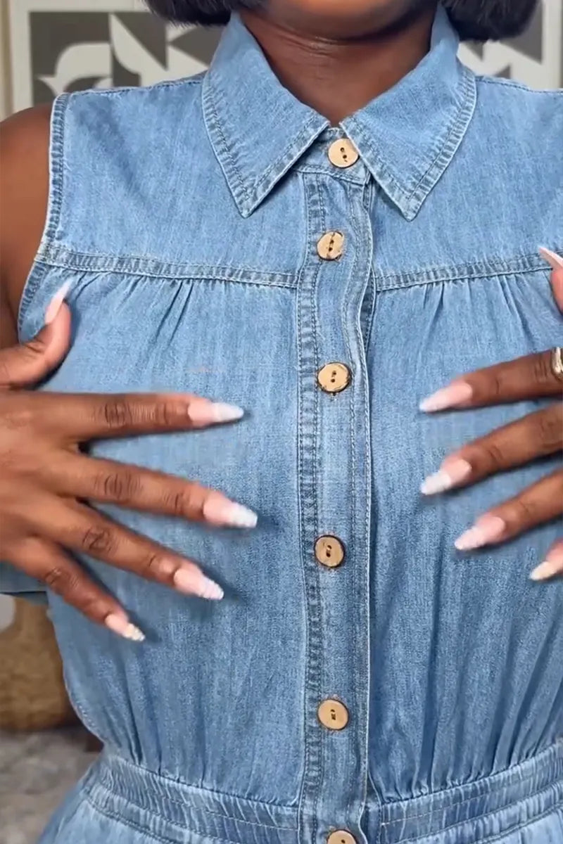 Women's Casual Sleeveless Wide Leg Denim Jumpsuit