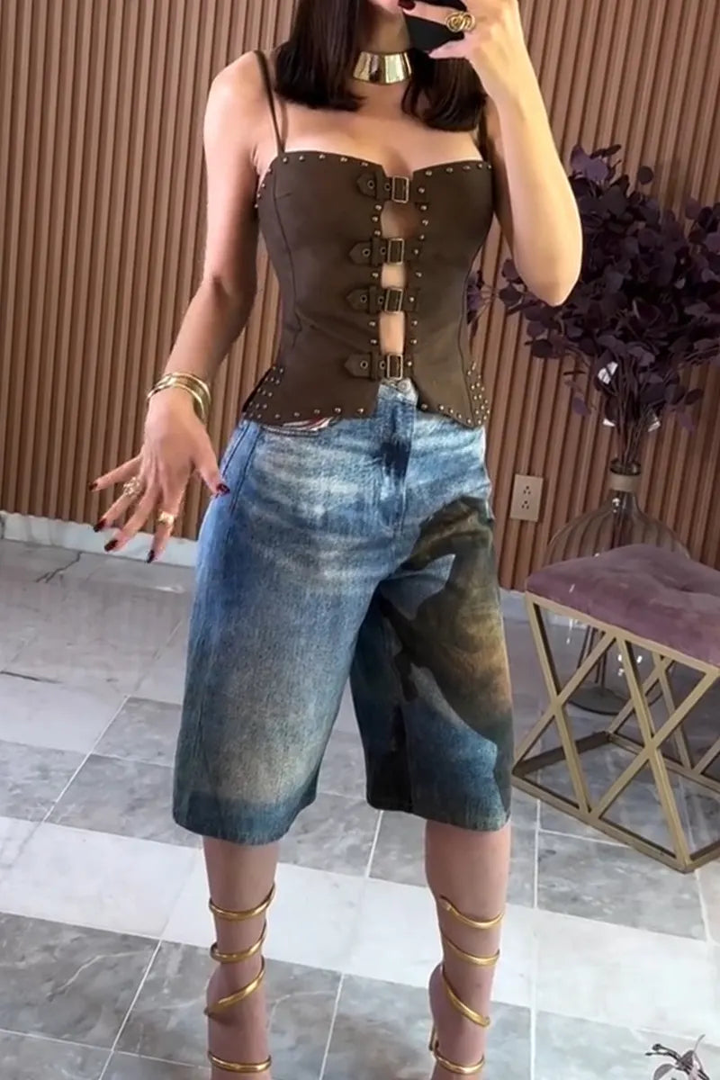 Women's Fashion Studded Vest or Horse Pattern Cropped Jeans
