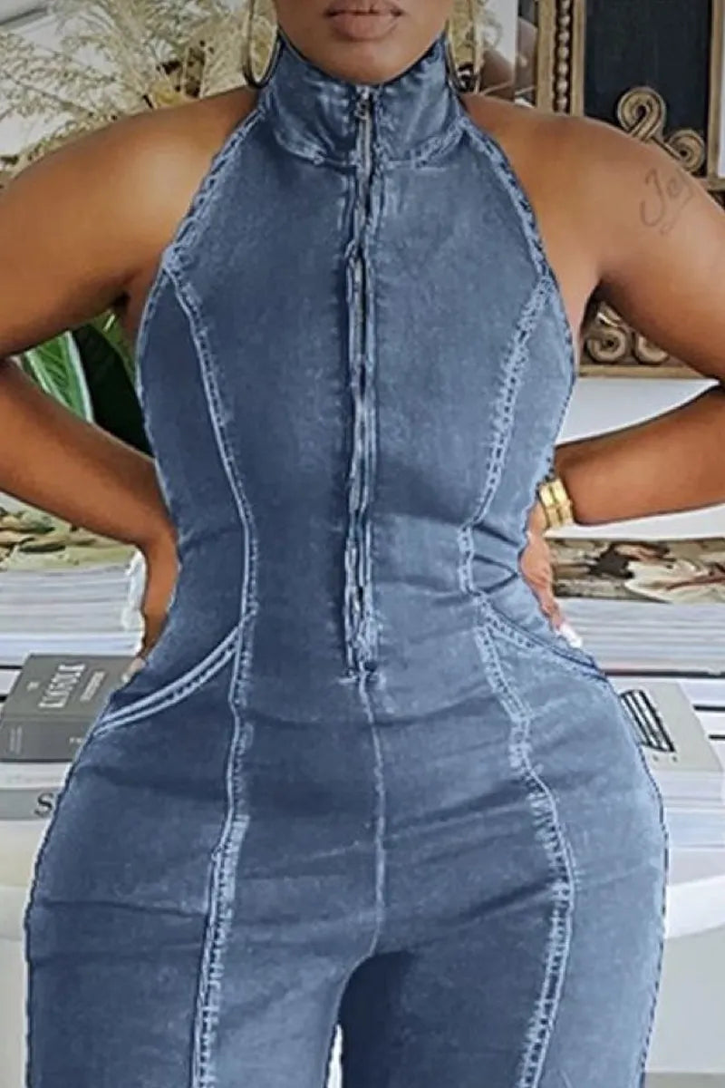 Hot Selling Women's Casual Zipper Denim Short Jumpsuit