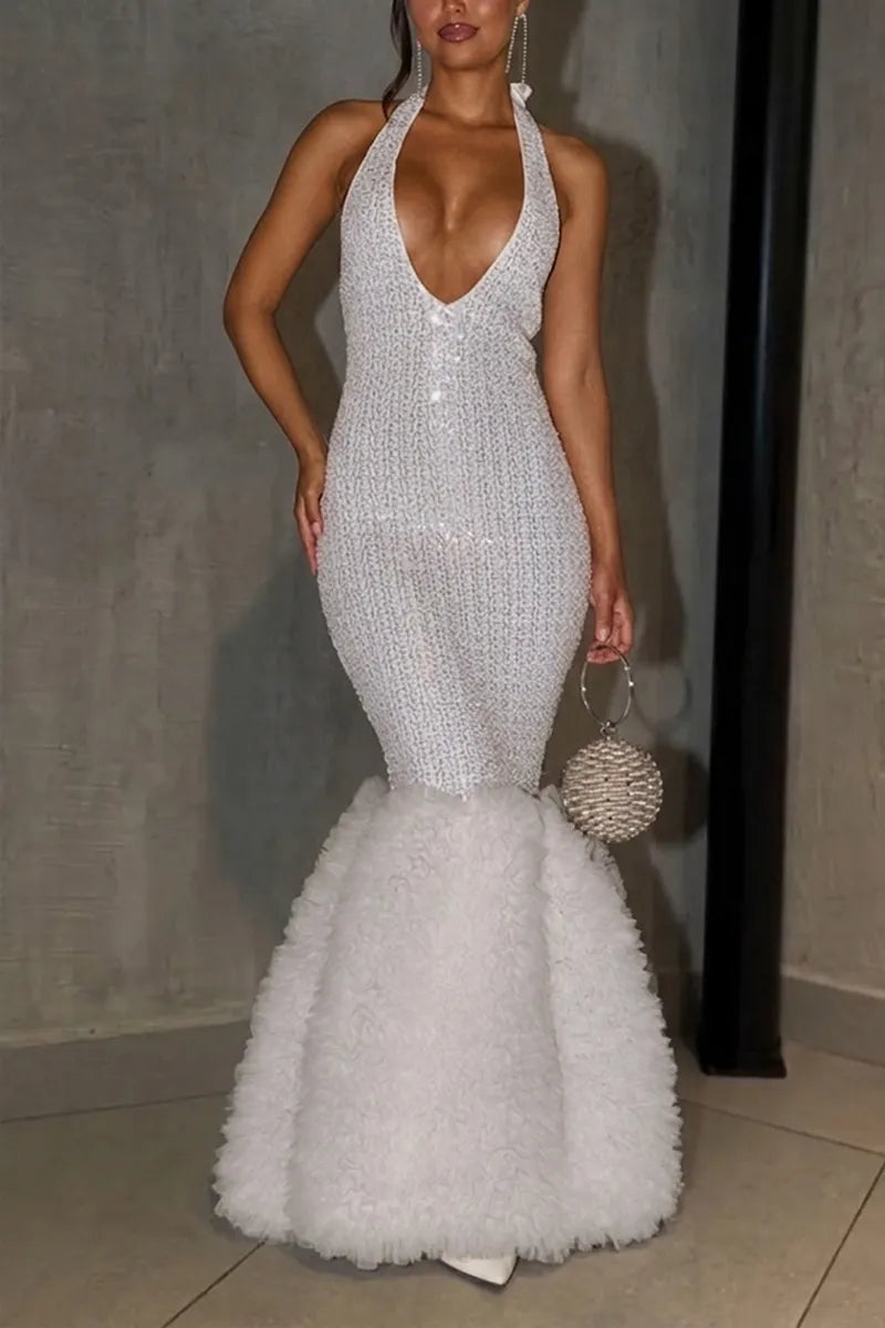 Women's Elegant Shiny Mermaid Hem Maxi Dress