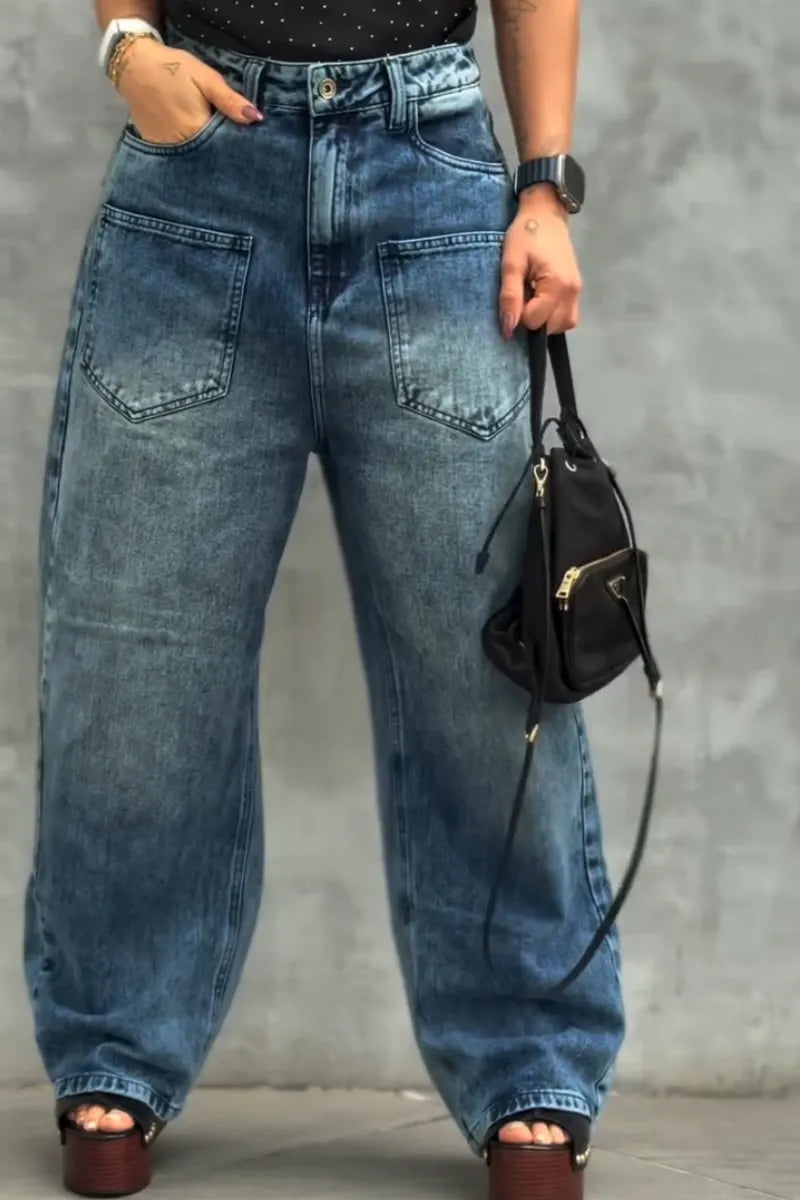 Women's Patchwork Washed Casual Wide Leg Jeans