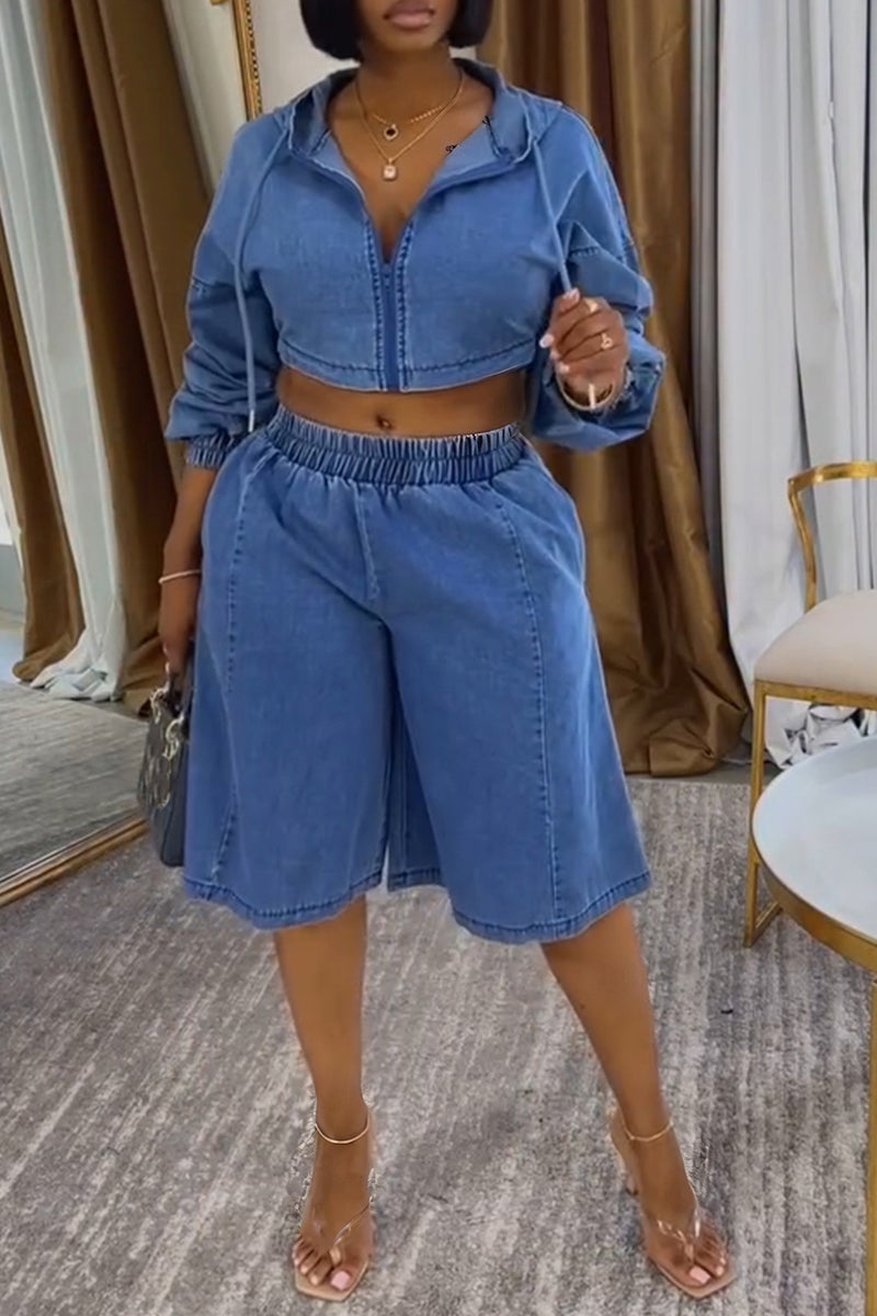 Women's Casual Denim Hooded Jacket or Short Jeans
