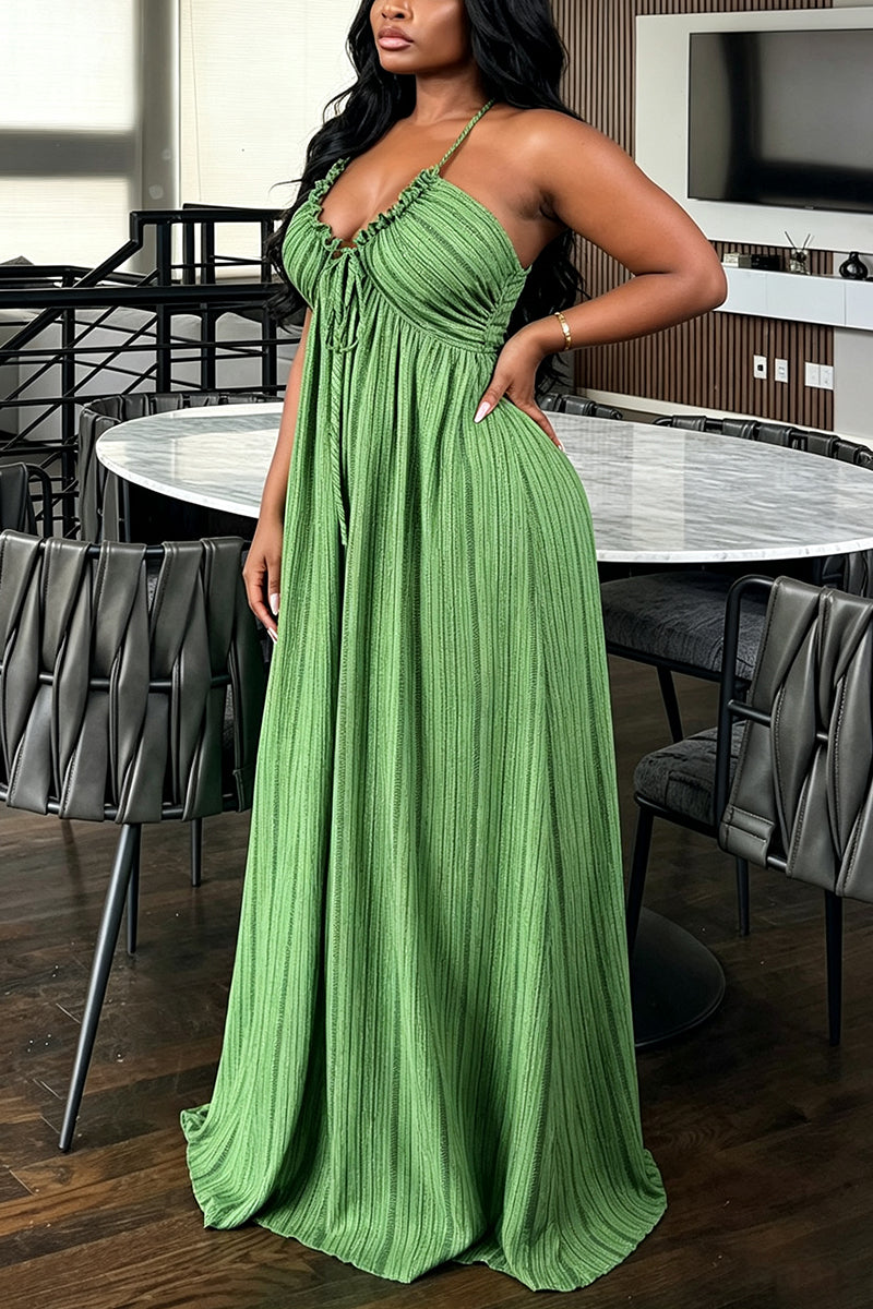 Women's Casual Halter Drawstring Backless Maxi Dress