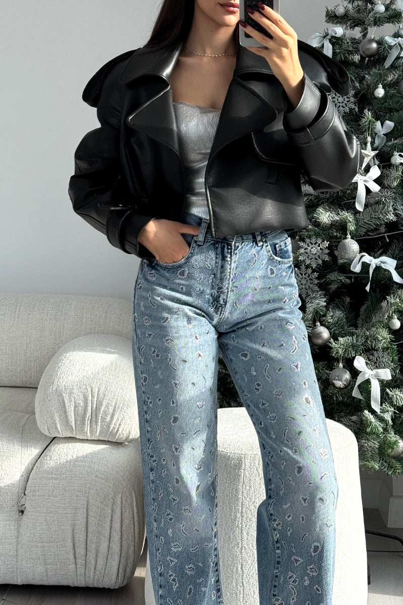 Ladies' Hot Selling Casual Rhinestone Denim Straight Leg Pants In Spring And Summer