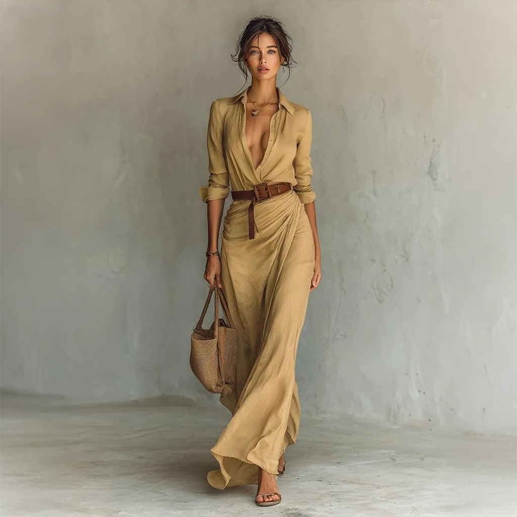 Women's Vintage Elegant Khaki Maxi Dress