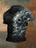 Men's Vintage Skull And Crow Print Polo