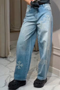 Women Washed and Rhinestone Casual Jeans