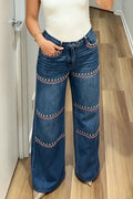 Women's Fashion Rhinestone-Beaded Wide Leg Jeans