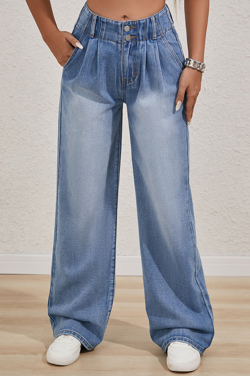 Ladies Stretch Waist Relaxed Straight Leg Jeans