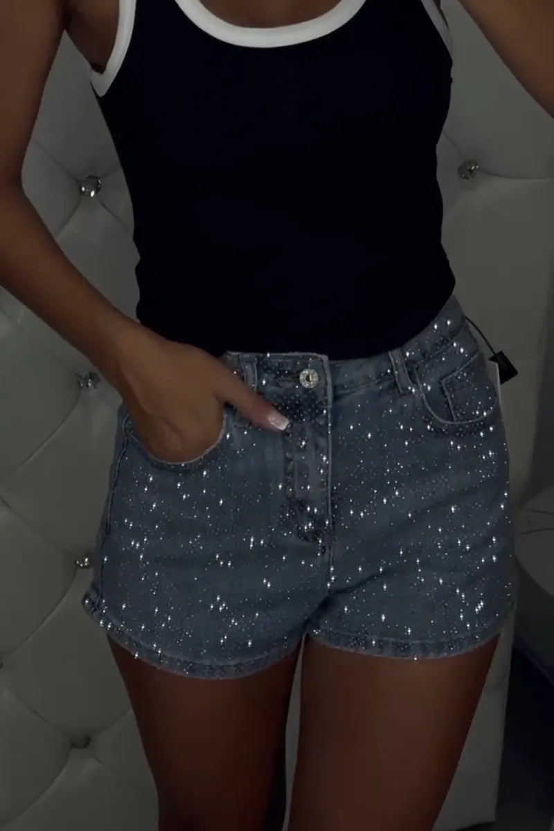 Women's Fashion Sparkling Rhinestone Cropped Jeans