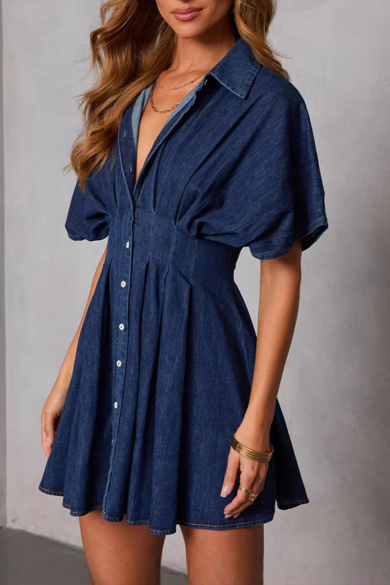 Women's Elegant Waist Defined Batwing Denim Dress