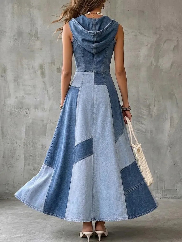 Color-block Western-style Maxi Dress With Zipper