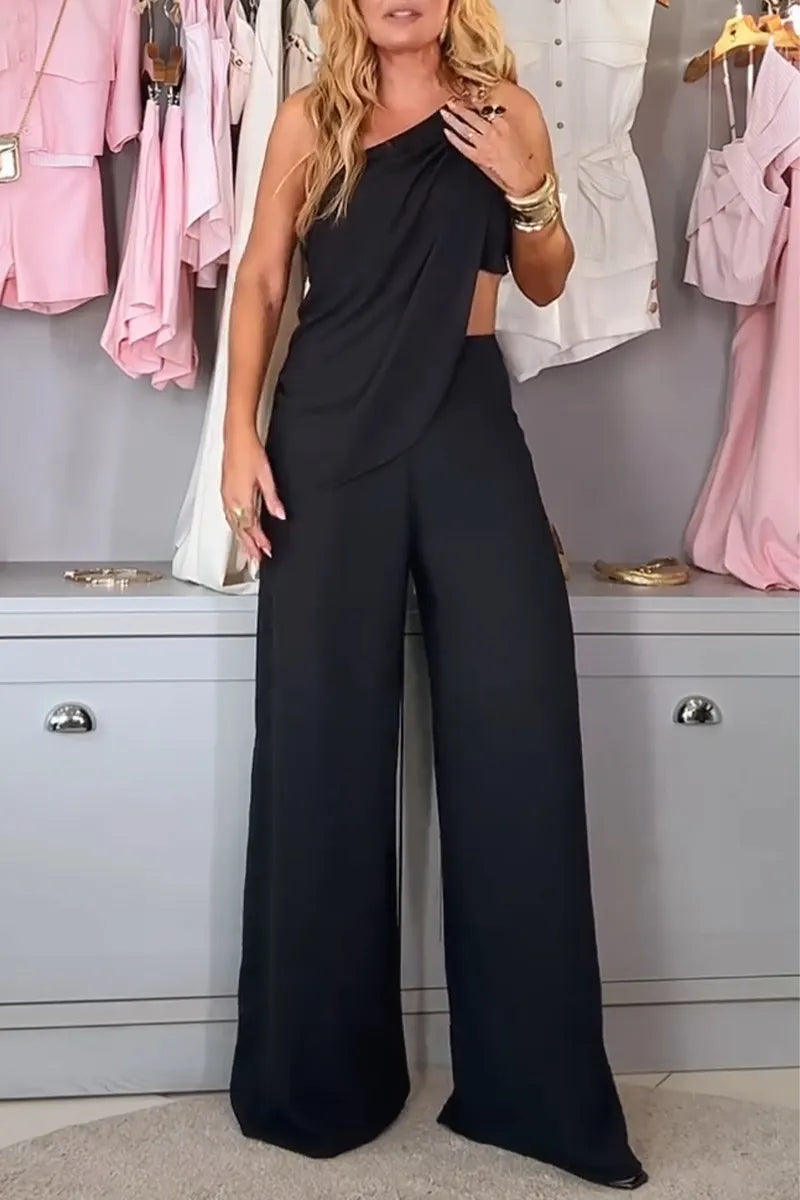 Women's Off Shoulder Irregular Top+pants Elegant Casual Suit