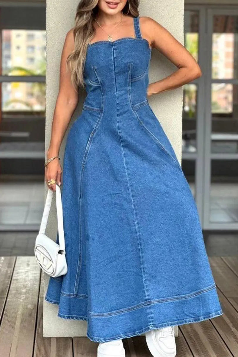 Women's Casual Utility Slant Pocket Denim Cami Dress